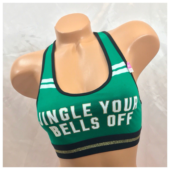 PINK Victoria's Secret Other - Victoria’s Secret PINK Jingle Your Bells Off Green holiday sports bra s small